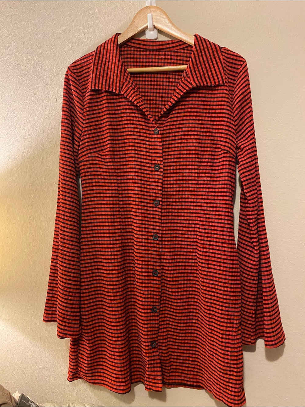 Women’s Cider Ribbed Plaid Shirtdress With Bell Sleeves SzXL